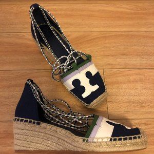 NEW TORY BURCH Women's shoes Ines leather platform espadrilles size7
